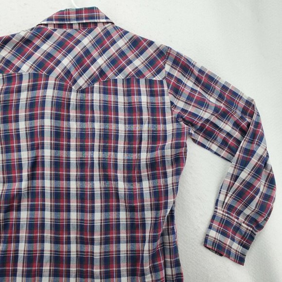 Young Bloods Shirt Men's Long Sleeve Pearl Snap Up Collared Plaid Western Blue M - Picture 11 of 12